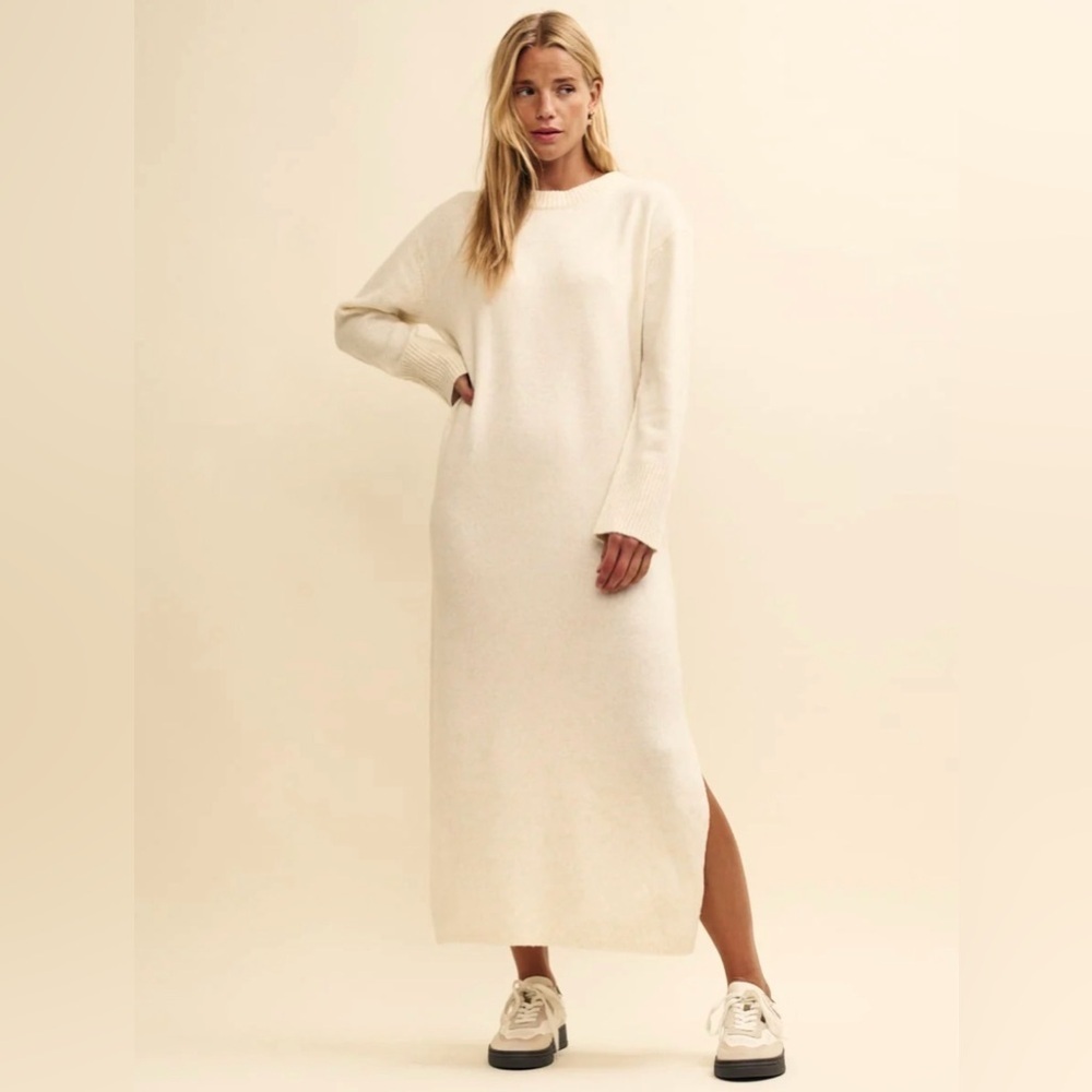 NWT nobody's child‎ Cream Oversized Knitted Maxi Dress, Size S